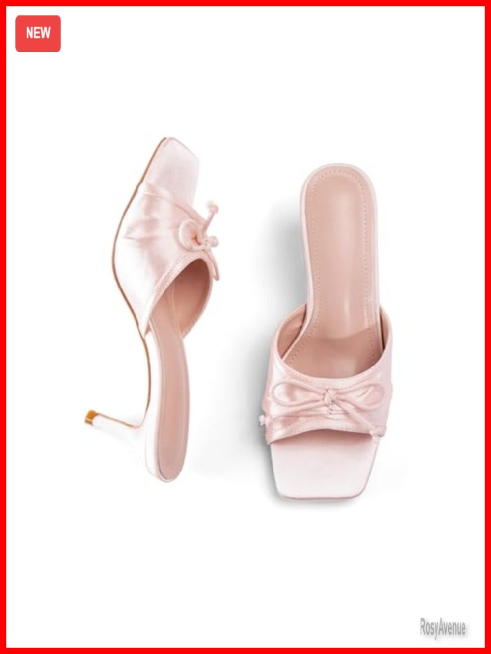 Women's Square Toe Kitten Heel Mules with Bow Satin Sandals - 2 Inch Backless